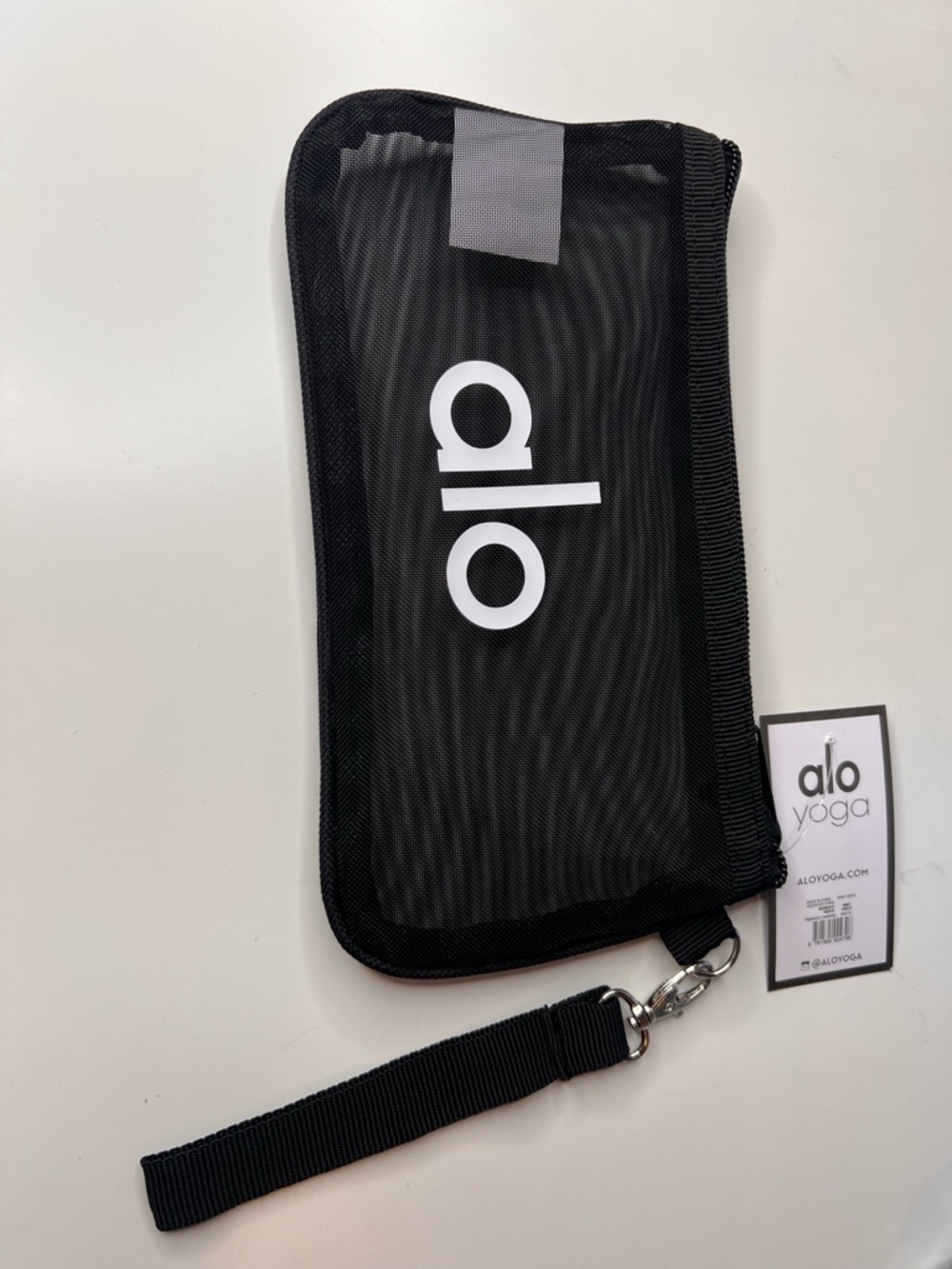 ALO Yoga Black Mesh Wristlet Pouch with White Logo inspired - Picture 2 of 6